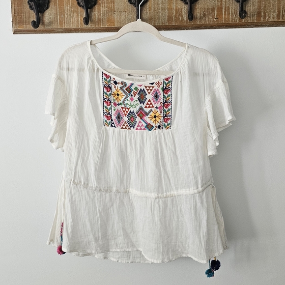 Impeccable Pig Embroidered Top with Pom Pom Side Waist Ties - Picture 6 of 14
